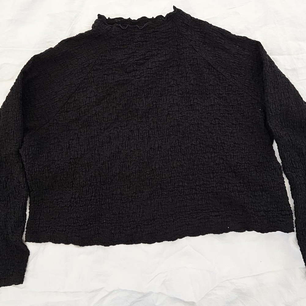 Chic Black Crinkle Women's Blouse